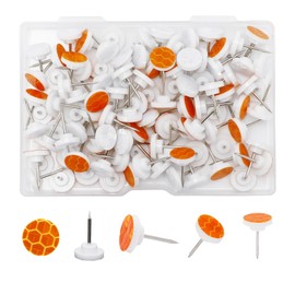 100pcs Reflective Tacks Trail Marking Tacks Glow Reflective Mark Trail Markers Trail Marking Pegs Thumb Tacks Trail Markers Tree Markers for Hunting Camping Hiking Survival Outdoors(Orange, Silver)