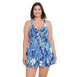 Penbrooke Shape Solver Women's Plus In My Blues Bow Front Soft Cup One Piece Swimdress, Denim, 16W