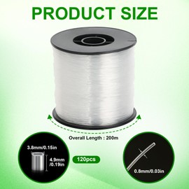 Nylon Thread Transparent Tear-Resistant 0.8 mm x 200 m, Nylon Cord for Hanging with 120 Pieces Aluminium Crimp Sleeves, Transparent Thread, Nylon Cord for Bracelets for Fishing, Crafts, Jewellery, DIY