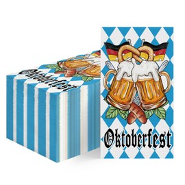 Horaldaily 100 Oktoberfest Disposable Paper Napkin Decorative Guest Guest Napkins, Blue and White Bavarian Flag and Beer Hand Towel for Party Lunch Dinner Kitchen Bathroom