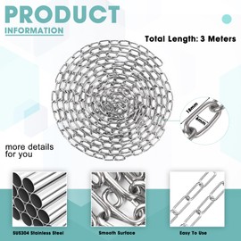 9.8 Feet SUS304 Stainless Steel Chain, Hanging Chain Link Light Duty Chain, Heavy Duty Hanging Chain for Home Outdoor Camping, Thickness 0.08 inches