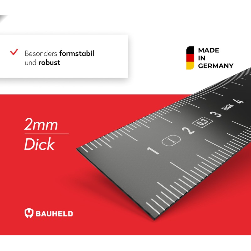 BAUHELD® Metal Ruler 300 mm [EG-1] - Scale with Measuring