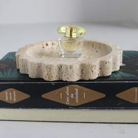 Natural Scalloped Travertine Tray, Trinket Dish Jewelry Tray for Women Girl's Gift, Decorative Tray for Dresser Nightstand