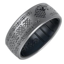 Enso Rings Game of Thrones Silicone Rings - House Stark - Silver/Black Pearl - Size 12