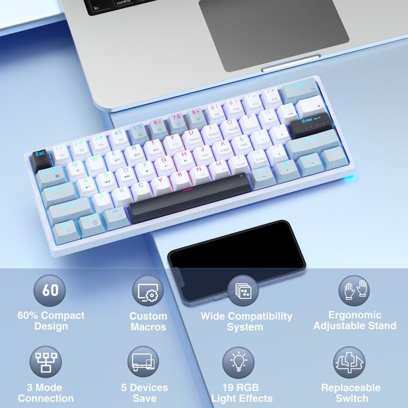 Solakaka SK961 Wireless Mechanical Keyboard 60 Percent Keyboard Tri-Mode Connection