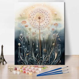 TISHIRON Paint by Numbers Adult Dandelion Acrylic Adult Paint by Numbers Kits on Canvas Flower DIY Painting by Numbers Kit Plant Drawing Painting 40 x 50 cm Frameless