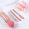 Portable Blush Makeup Brush Portable BRUSH Set - Pink 3ea