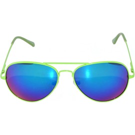 Stylish Aviator Sunglasses Mirror Lens Green Neon Metal Frame Spring Hinge
