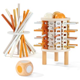 ZLLkeji Montessori Toy from 3 Years Stacking Toy Wooden with Rods, Dice, Ball Game Board Game Made of Wood Fine Motor Skills Game Family Game Travel Game for Children