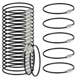 Amabro 25PCS Stainless Steel Wire Ring, Loops Wire Keychain Cable Key Rings Coated Cable Loop Rings for Hanging Keyrings Luggage Tags ID Tags Keepers 2mm(Black)