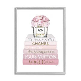 Stupell Industries Pink Rose Bouquet Fashion Style Bookstack, Designed by Amanda Greenwood Gray Framed Wall Art, 24 x 30