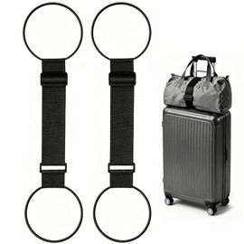 SpassLeben Luggage Straps for Suitcases, Extended Adjustable Luggage Connector Straps, Portable Luggage Attachment Strap, Elastic Loop, Handbag Backpack Fixing Belt for Suitcase Handle (2 Black)