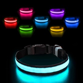 PcEoTllar Light Up Dog Collars, Rechargeable Led Dog Collar with Automatic 7-Color Changes, Water Resistant Lighted Dog Collar for Night Walking with High Visibility, Bright Glow Dog Collar(Black, S)