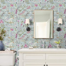 Livelynine 17.5x276" Wood Floral Peel and Stick Wallpaper Butterfly and Flowers Distressed Blue Teal Old Barn Wood Wall Paper for Walls Colorful Floral Contact Paper Removable Pink Green Purple White