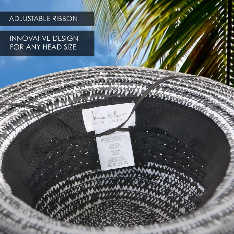 Nicole Miller Straw Sun Hats for Women, Black/White