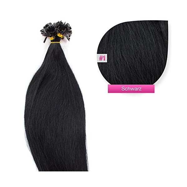 150 x 1.0 g Straight Indian Remy 100% Real Hair Strands / U-tip Extensions / Hair Extensions with Keratin Bonds 50 cm #01 Black