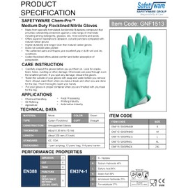 Safetyware Chemical Resistant Flocklined Nitrile Safety Work Gloves 15mil Thick Green for Cleaning Oil Dishwashing Kitchen Mechanic General Purpose (Large)