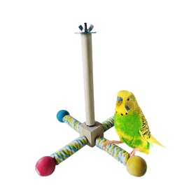 Bird Stand Perch Toy, Wood Interactive Spinning Parakeet Toys, Exercise Wheel Parrot Perch Toys, Enrichment Cockatiel Toy, Bird 360 Degree Rotating Perch, Bird Cage Accessories for Budgies Lovebirds