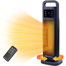 Comfort Zone Space Heaters for Indoor Use, 26 inch, Remote Control, Thermostat, 24H Timer, 50 Degree Oscillation, Portable Room Heater, Bedroom Heater, Safety Overheat Protection, 1500 Watt, Navy