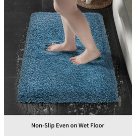 Disolla Bathroom Rug 20x32 Non Slip Fluffy Blue Bath Mat for Bathroom Floor Washable Plush Luxury Bath Rug for Tub Soft Shaggy Bathroom Shower Sink Mat