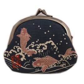 Wasakura-an Wallet, Wallet, Coin Purse, Japanese Pattern, Made in Japan, Dark Blue Color Koi, Men's, Women's, Women's, Kaiuntei, navy