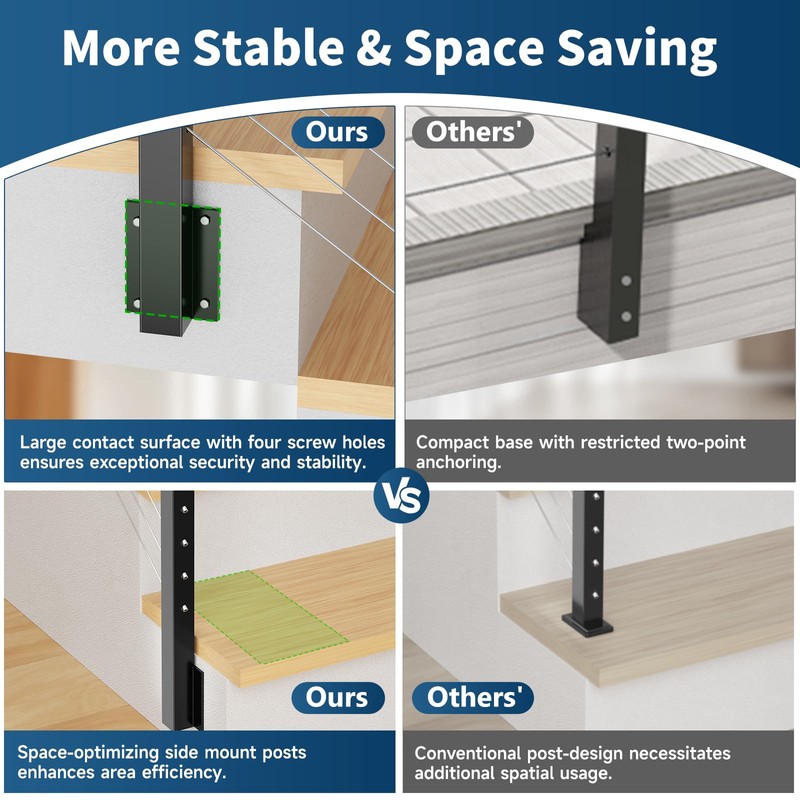 Gyykzz Side Mount Cable Railing Post 42" (Post Body 47.6"),