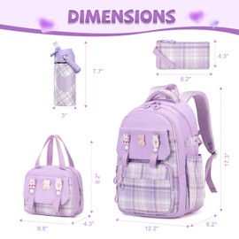DIGOBAY Girls Backpack - Includes 14oz Insulated Water Bottle, Girls School Backpack Set with Lunch Bag & Pencil Case Teens for School (Purple)