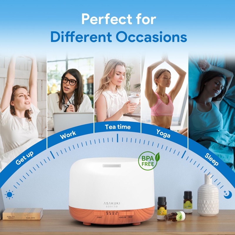 ASAKUKI Essential Oil Diffuser 500ml, Ultrasonic Aromatherapy Humidifier with Remote
