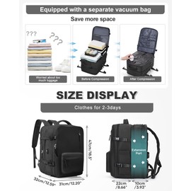 VGCUB Vacuum Backpack Travel with Pump, Vacuum Seal Compression Bags For Clothing Travel Essentials Carry on Luggage Laptop Backpack, Waterproof Personal Item Bag for Women Men Expansion Black