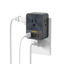 30W USB C Charger Block, USB Wall Charger Outlet Extender with 4 USB (2 USB C) and 3 Power Outlets, Surge Protector Multi Plug Outlet Splitter, Fast Charge for Travel Home Office Dorm Room Essentials