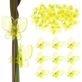 M METERXITY 100-Pack Orchid Clips, Plastic Garden Plant Clips, Dragonfly Orchid Clips, Garden Plant Support Clip for Supporting Stems/Vines Grow Upright [Yellow]