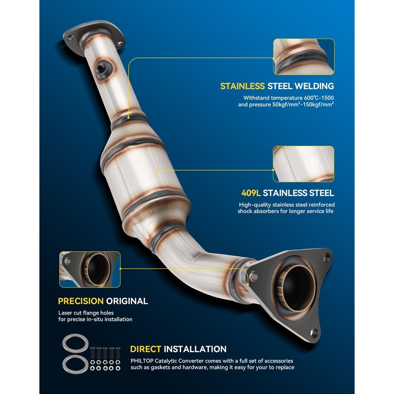 PHILTOP Front Left High FLow Stainless Steel Catalytic Converter Kit