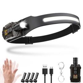 Stirnlampe LED Wiederaufladbar,2000 Lumens 230° Weitwinkel Zoombare Kopflampe mit Sensor,9 Lichtmodi mit UV Lampe,Abnehmbare magnetische Leichtgewichtig Stirnlampen,für Camping,Joggen,Wandern,Angeln
