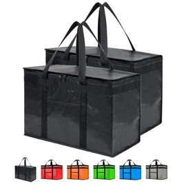 NZ Home PRO Durable Insulated Cooler Bag and Food Warmer (XXL, 2 Pack) for Food Delivery & Grocery Shopping with Zippered Top, Black Commercial Grade