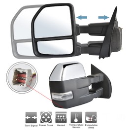 ReYee Towing Mirror Passenger Side fit for 2015-2020 Ford F150 Pickup Truck Heated Power Turn Signal Light Puddle Lamp Auxiliary Light Spot Light Temperature Sensor Manual Telescopic Chrome RH