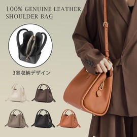 imeetu Women's Shoulder Bag, High Quality Genuine Leather, 3-Way Handbag, 3-Room Storage, Large Capacity, High Visibility, Crossbody Bag, Simple, Casual, Handheld, Popular, Commuting to Work, Black