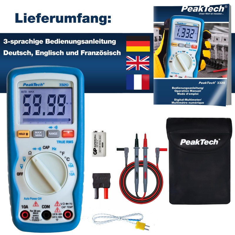 Peak Tech Digital Multimeter with vibrating alarm - 3 5/6