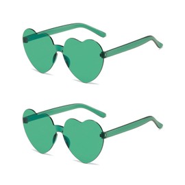 QLEUIFT 2 Pcs Heart Shaped Sunglasses Rimless Heart Shaped Fashion Heart Oversized Fashion Sunglasses Glasses for Women Photo Props Beach Holiday Party Props, Green