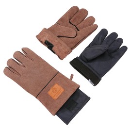 camping moon Q28 Campfire Bonfire Bonfire Gloves, Made of Cowhide Leather, Handmade, Heat Resistant Gloves, Cut Resistant, Camping Solo Camping