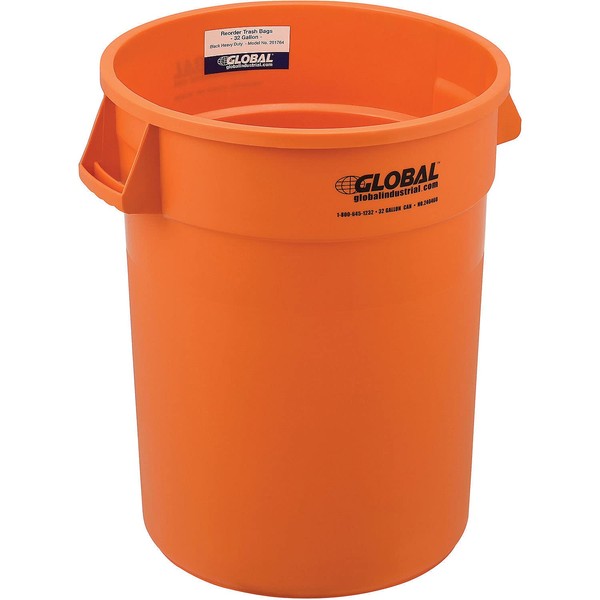 Global Industrial 32 Gallon Plastic Trash Can, Bright Orange, No