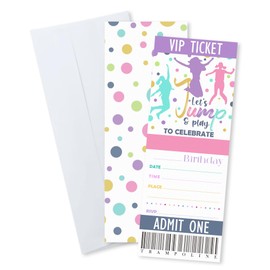 Let's Jump & Play Birthday Invitations, 20 Pcs Fill In Trampolines And Bounce Houses Theme VIP Tickets Invites With Envelopes For Boys Girls Teens Birthday, Party Favors And Supplies( 3 X 8 In) - A01