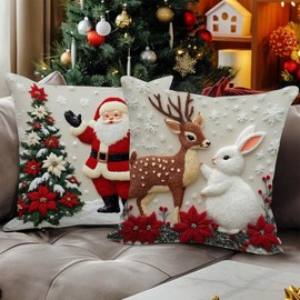 BSITSSS 2 Pieces Christmas Cushion Covers, 45x45cm, Rabbit Elk Christmas Cushions, Xmas Cushion Covers Old Man, New CHRIstmas Pillows, ChristmasPillowCases for Holiday Xmas Decor