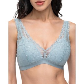 UCA Bralette de encaje para mujer, brasier inalámbrico con acolchado suave, correa ajustable, bralette sexy y cómodo, Azul, 34B