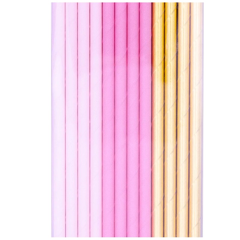 PINK & GOLD PAPER STRAWS 19CM 24CT