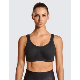 SYROKAN Women's High Impact Removable Pads Sports Bra Underwire Full Coverage Support Workout Running Bra Black 36E