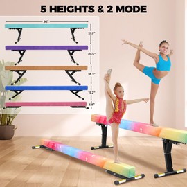 FINCOME Adjustable Balance Beam 8ft Rainbow, High and Lower Floor Beam Gymnastics Equipment for Kids Children, Gymnastics Beam with Legs for Home, Professional Training, Gymnastic Club Use