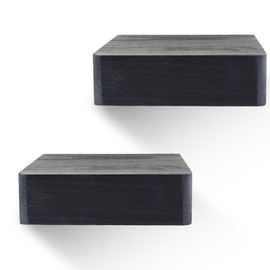 MITREL 6x6 Inch Solid Wood Small Plant Shelves for Small Space,Wooden Floating Shelf for Wall Mounted Set of 2 Wood Wall Shelves,Rustic Wall Storage for Plants, Photos and More（Classic Black）