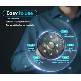 Smart 5-in-1 Fingerprint Door Knob Lock with Keypad – Built-in Wi-Fi, Remote E-Keys, App Swipe Unlock, Verified Real-Time Alerts, No Gateway Needed, App-Free Operation – Ideal for Bedrooms and Offices