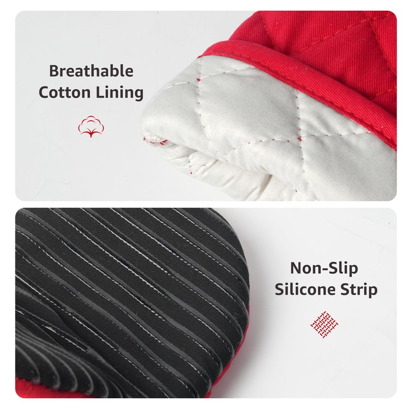 Puppet Oven Mitts Red Cotton Silicone Non-Slip Short Sleeve Soft,Oven