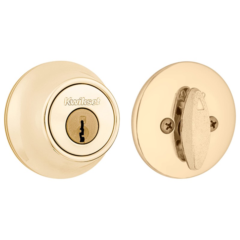 Kwikset 660 Deadbolt Deadbolt Lock, Polished Brass Round Exterior Keyed